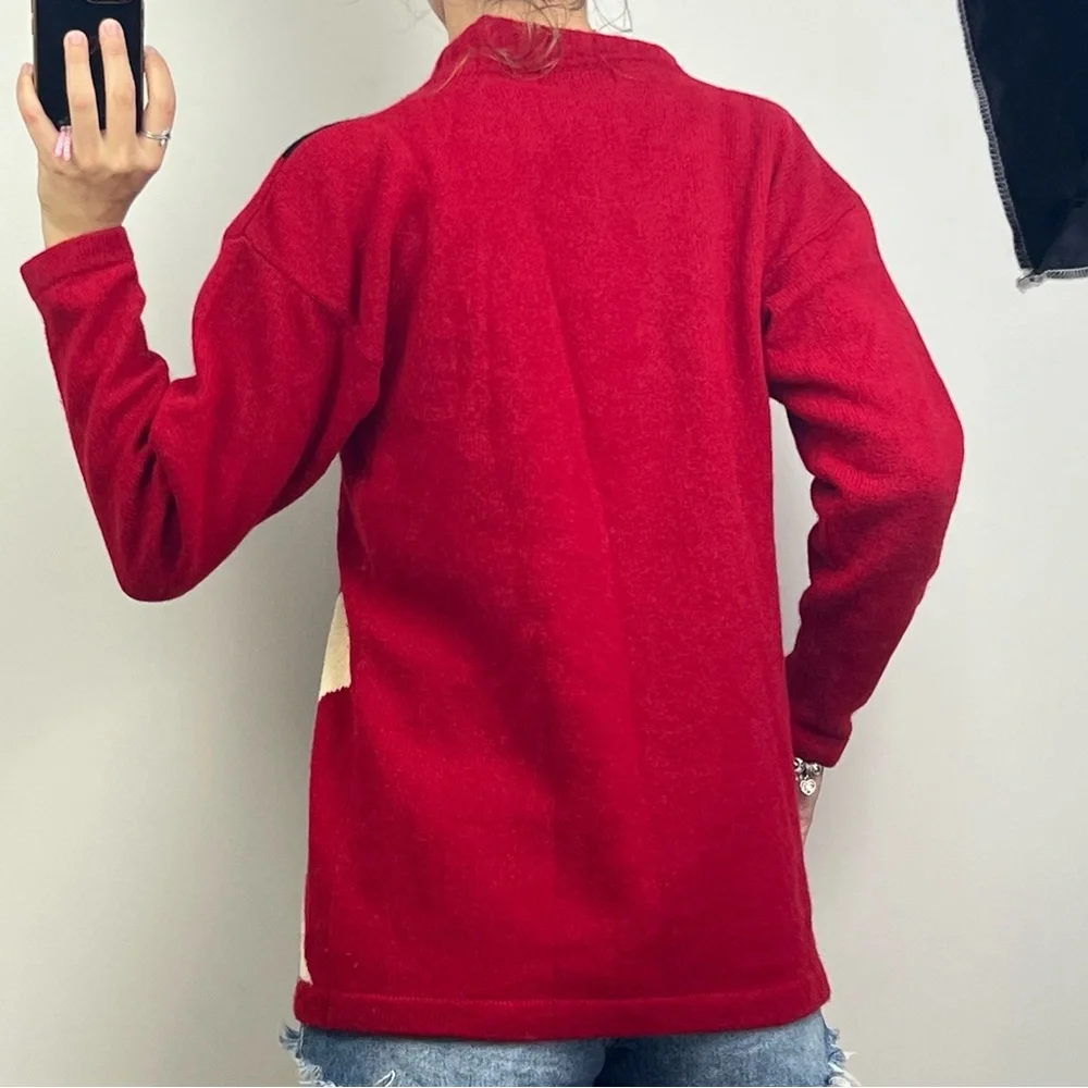David Jones 100% Lambswool Knit Sweater Jumper Red Argyle Vintage Style L/XL - Picture 4 of 12